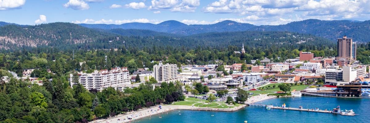 Coeur d'Alene, Idaho aerial view of the city and lake